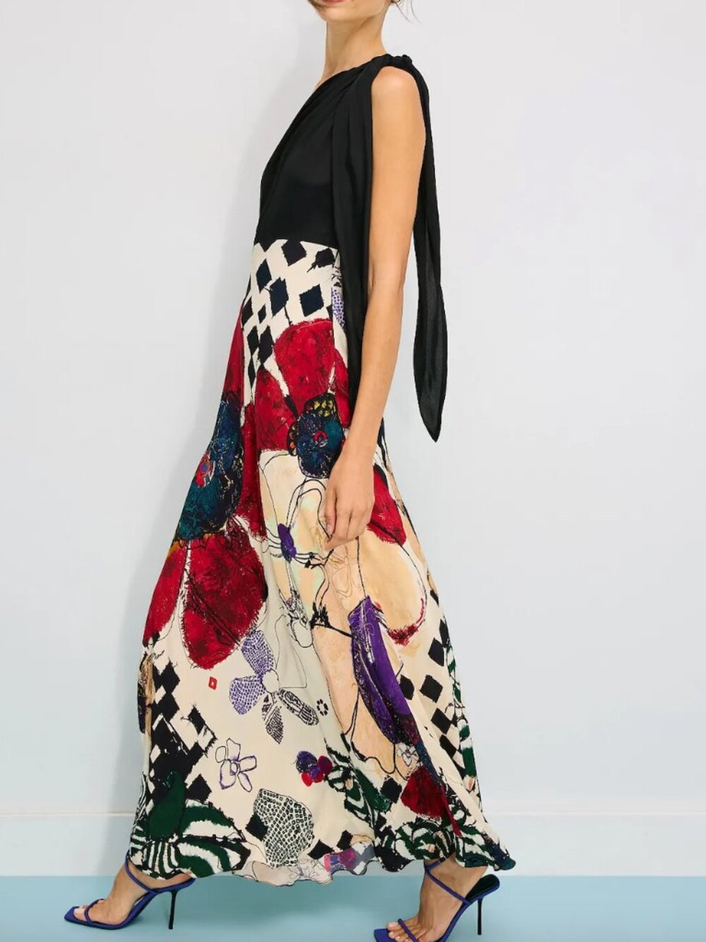 Saaksha & Kinni Sylvia Printed Gown in Black Red Multi Sun Dress Maxi Sundress - Picture 3 of 7